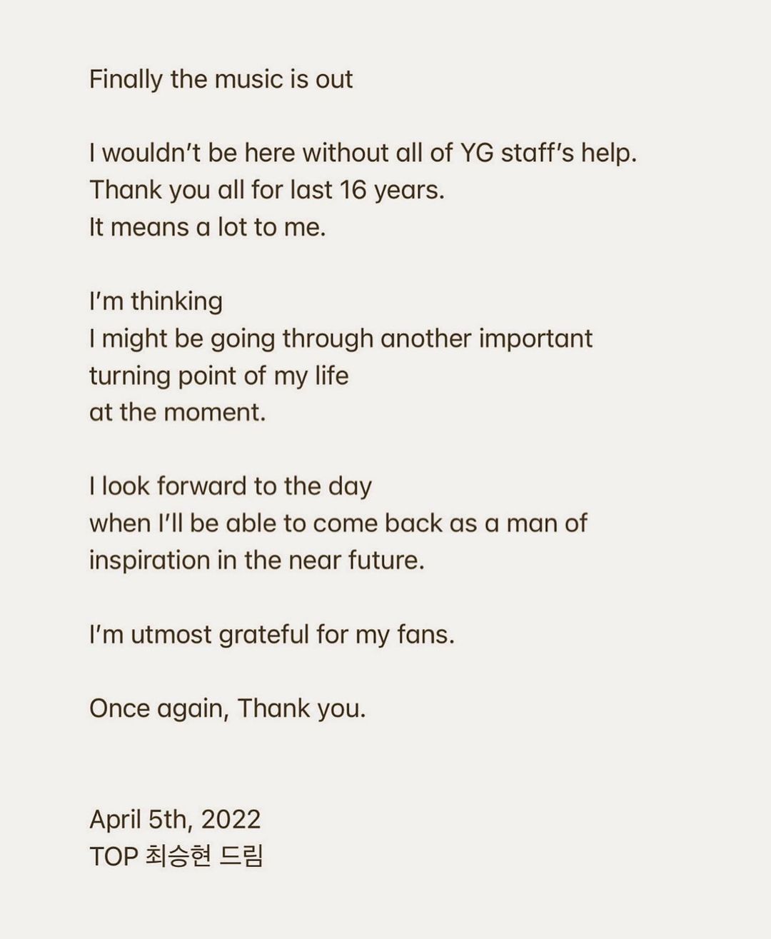 [Social Media] T.O.P Instagram 2022-04-05 20:54 (KST) ~ | #TOPstagram #탑 #최승현