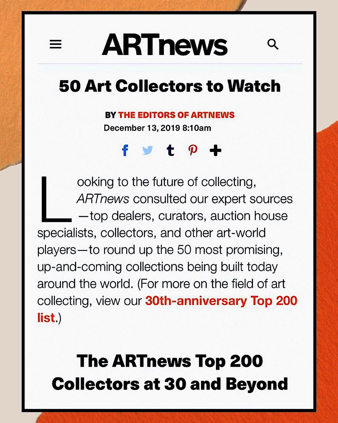 [Social Media] G-Dragon Instagram 2019-12-16 04:40:10 (KST) @artnews #Top200collectors… #권지용 #지용 #GDragon