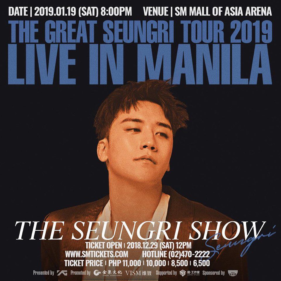 [Social Media] Seungri Instagram 2018-12-28 13:54:13 (KST) JANUARY 19th SAT 8PM THE SEUNGRI SHOW LIVE IN MANILA! ?? ▶ TICKET OPEN– 2018.12.29 (SAT) 12PM