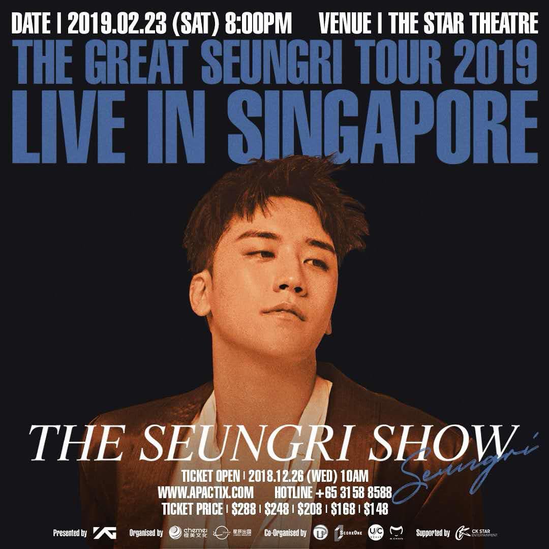 [Social Media] Seungri Instagram 2018-12-20 16:31:10 (KST) THE SEUNGRI SHOW is coming to Singapore!! ?? #승리 #SEUNGRI #빅뱅 #BIGBANG #THEGREATSEUNGRITOUR2019LIVEINSINGAPORE #THESEUNGRISHOW #THE_SEUNGRI_SHOW #SINGAPORE #CHENMEI #YG